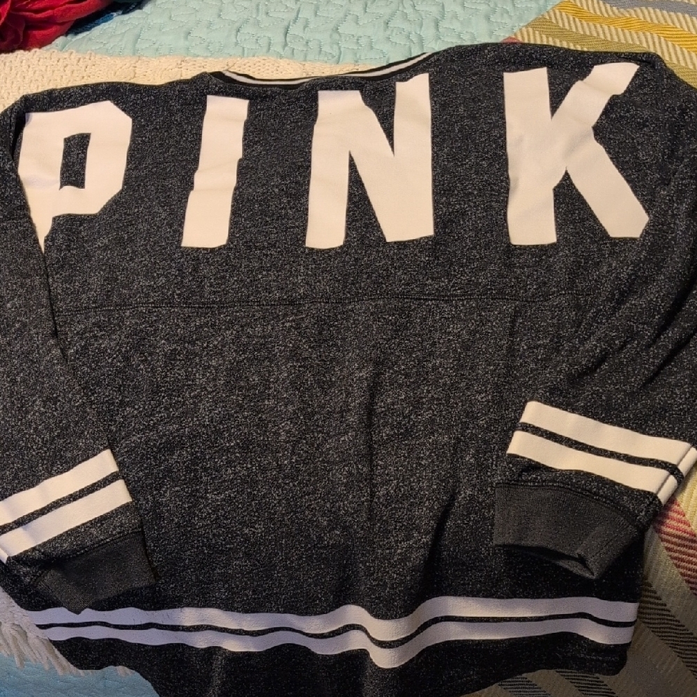 PINK Victoria's Secret Black and White Crew Neck Sweater